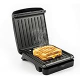 OVENTE 2-Serving Electric Indoor Grill & Panini Press with Easy Clean Non-Stick Plate Coating, Opens 180 Degrees, 8.15' x 7.4' Space Saving Design, 750W Contact Grill for Burgers & More, Black GP222B
