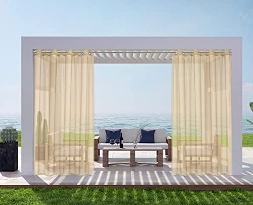 ABCCANOPY Outdoor Patio Sheer Curtains, Breathable Voile Drapes with Grommets for Gazebo, Porch, Pergola, Cabana, Beige, 1 Piece, W54 x L84 Inch - Image 2