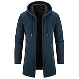Men's Long Cardigan Hoodies Full-Zip Fleece Lined Sweaters Knit Regular Fit Casual Sweater Hooded Coat wiht PocketNavy-XXL