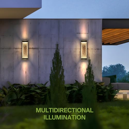 ASD 18" LED Outdoor Wall Sconce 2-Pack | Up-Down, Seeded Glass | Black by ASD - Used condition - Image 5