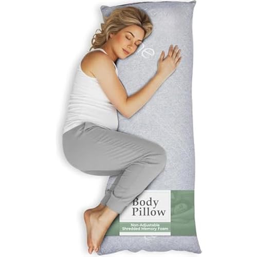 Snuggle-Pedic Body Pillow for Side Sleepers for Adults - Full Body Maternity Pillow Support Legs, Belly & HIPS - Shredded Memory Foam & Cooling Pregnancy Pillow Cover - 20x54 Light Gray