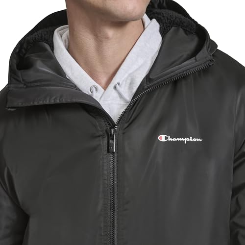 Champion Men's Sherpa Lined Mid-Length Sideline Jacket with Hood, Black, X-Large by Champion - Used condition - Image 2