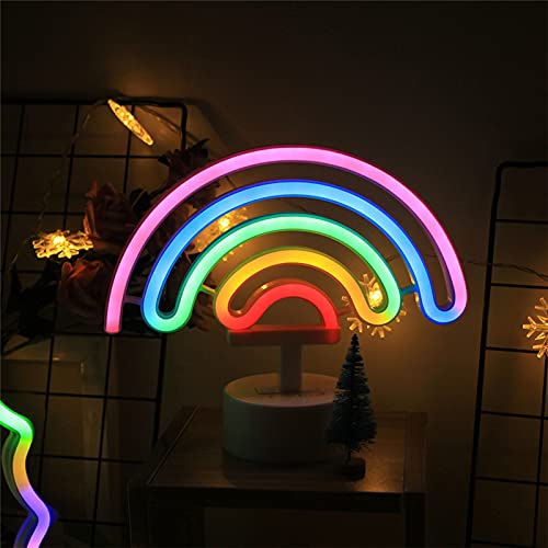 LED mignonne multicolore néon arc-en-ciel signe lumières arc-en-ciel néon avec base de lumière néon alimenté par piles LED pour chambre d'enfant, salon, festival, décoration de fête