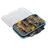 Lardenure 64pcs Dry Flies Bass Salmon Trouts Flies Nymph and Streamer Fly Fishing Kit Waterproof Fly Box for Trout Fishing ..