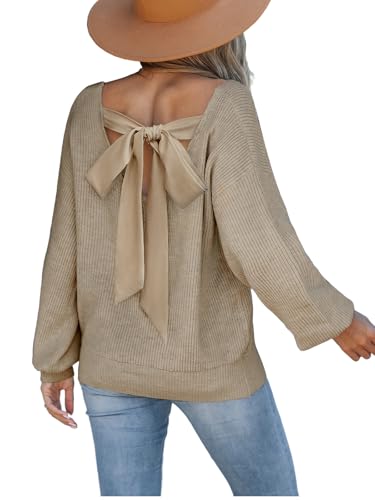 Image of CUPSHE Sweaters for Women Bow Pullover Knit Tops | Long Sleeve V Neck Pullover Sweaters, Soft and Cozy Fabrics, Relaxed Fit, Fall Clothes, Winter Clothing, Cute Fashion