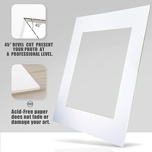 Betus 11X14 White Picture Mats, Acid Free, 1/16 Inches Thickness, White Core Bevel Cut Frame Mattes For 8X10 Pictures - Pack Of 10 #TOP4