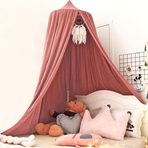 Kertnic Decor Canopy for Kids Bed, Soft Smooth Playing Tent Canopy Girls Room Decoration Princess Castle, Dreamy Mosquito Net Bedding, Children Reading Nook Canopies in Home (Red Bean Color)