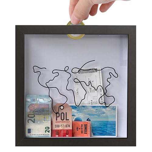 Caja Recuerdos Viaje Madera | Caja exhibición boletos Sombra Madera | Marco Recuerdo Billete Viaje DIY con Ranura | Novedad Mapa del Mundo Cajas Almacenamiento Recuerdos para Postales