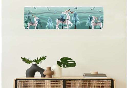 Image of DARSHANAM WORLD Beatiful Designer Ac Cover / / Cutest Printed Air Conditioning Dust Cover For Indoor & All Type AC Split Covers / / Colorfull Folding Designer Ac Cover (3D White Deer 1.5 Ton)