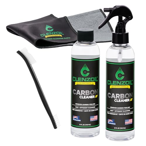CLENZOIL Carbon Cleaner – 8 oz Combo | Includes (2) 8 oz Carbon Cleaner Bottles, Premium Microfiber Towel & Nylon Brush | Water-Based Firearm Cleaning Kit for Carbon & Fouling Maintenance