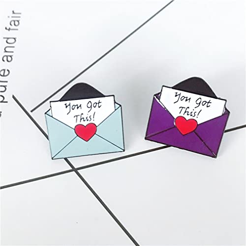 Image of ''YOU GOT THIS!'' Love Envelope Brooch Cute Heart Message Lapel Enamel Pin Badge Set Couple Brooch for Hat Jacket Cotton Shirt Skirt