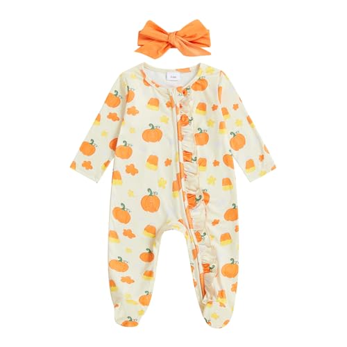 My First Halloween Baby Girl Outfit Newborn Preemie Pumpkin Onesie Zipper Footie Romper Jumpsuit Fall Clothes