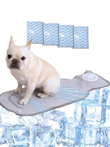 【強力ファン＋保冷剤4個】ペット用 空調クールマット 犬 猫 冷却マット ペットカート キャリー対応 暑さ対策 ひんやり [アイスグレー/ファン付き]