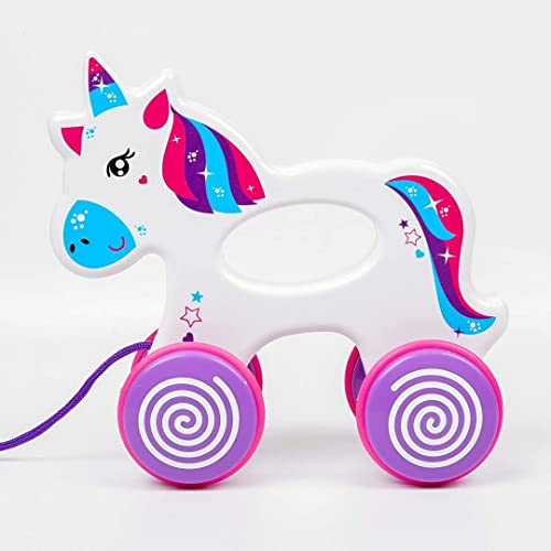 PANSHUB Unicorn Push & Pull Along Toy Developmental Montessori Toddler Pull Toys Improves Balance Strength Confidence for Infants Develop Cognitive Skills Baby Toddlers 18 Month Toy Pull (Unicorn)