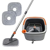 5. [LO QUE OBTIENE]: un cubo inteligente, una varilla de acero inoxidable que se puede dividir en 3 partes, un cabezal de fregona, 2 almohadillas de fregona de microfibra, nuestra garantía de 30 días sin preocupaciones y nuestro amable servicio al cliente.