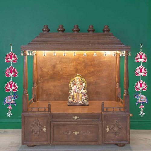 Image of Saugat Traders Lotus with Elephant Shubh Labh Hanging for Main Door Entrance, Pooja Room Temple, Diwali Decoration Puja Mandir Wall Hangings for Home Decor | 23 Inch Each