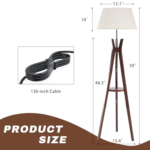 Image of Tripod Floor Lamp with Shelf, Modern Corner Lamps for Living Room