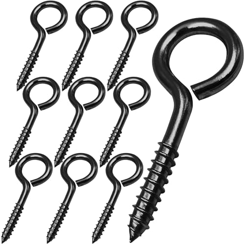 YGAOHF Eye Hooks Screw, 10 PCS 2.5 Inches Stainless Steel Eye Screws, Self Tapping Eyelet Screw Eye Bolts for Wood, Securing Cables Wires, Indoor &amp; Outdoor Use, Black