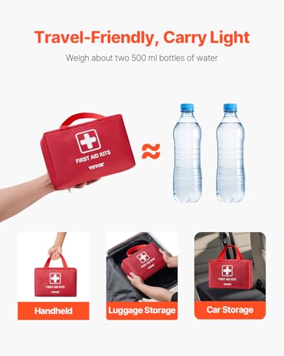 VEVOR First Aid Kit, 500 Pieces, 600D Nylon Large Survival First Aid Bag, Emergency Medical Supplies, for Home, Car, Office, Travel, Camping, Truck, Hiking, Sports, Vehicle and Outdoor Emergencies
