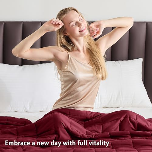Image of yescool Weighted Blanket for Adults (18 lbs, 60 inch x 80 inch, Red) Cooling Heavy Blanket for Sleeping Perfect for 110-130 lbs, Queen Size Breathable Blanket with Premium Glass Bead, Machine Washable