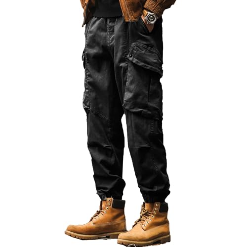 XYXIONGMAO Men's Black Streetwear Joggers Multi-Pocket Cargo Pants Loose Techwear Pleated Overalls Hip Hop Casual Sweatpants2