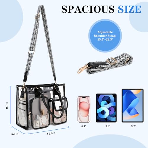 Image of Clear Tote Bag 12x12x6 Thick PVC clear bags for Stadium Events Transparent Bag for Sports Events,Concert,Work & Beach