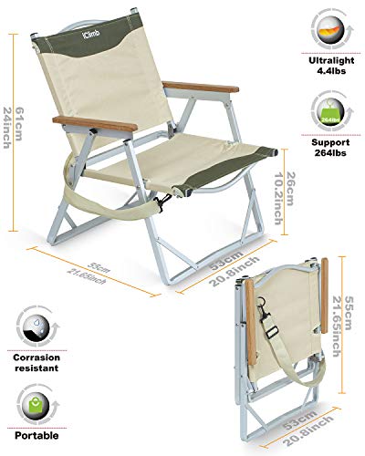Iclimb Ultralight Low Beach Concert Camping Folding Chair With Handle And Shoulder Strap (Beige - 2Pc) #TOP5