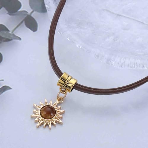 Aneneiceera Vintage Braune Leder Choker Halskette Winzige Sonnenblume Anhänger Halsketten Breite Braune Leder Halsketten Lederschnur Halskette Kette Schmuck Für Frauen