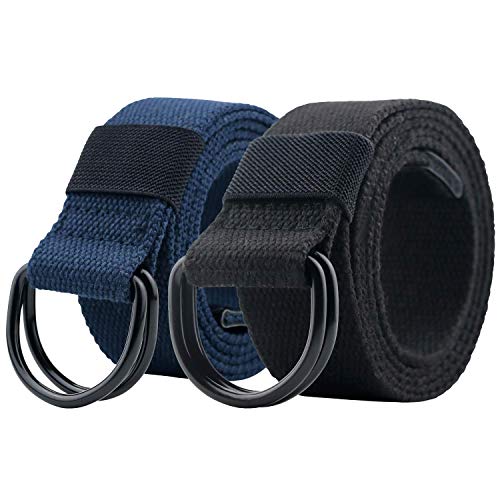 Alphyly Canvas-Gürtel für Herren und Damen mit schwarzem D-Ring, 2er Pack, One size (1 1/2" Wide 50" Long), 1x Black / 1x Navy Cover
