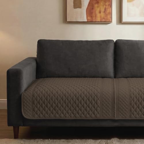 Image of Urban Space Velvet Embroidery Quilted Sofa Cover mat, Premium 3 Seater Non-Slip Sofa slipcover, Easy Care & Machine Washable, Seat Runner for Couch for Living Space (3 Seater - Honeycomb Brown)