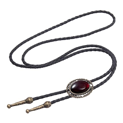 Image of AZORA Western Cowboy Bolo Tie Men Leather Necktie Leather Cord Turquoise Stone Bolo Ties for Men Women