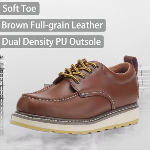 Image of Brown Men's Leather Work Boots - 4 /6 /8 Inch Composite & Soft Toe, Slip Resistant, Oil Resistant, Electrical Hazard, Mark Toe Construction Footwear