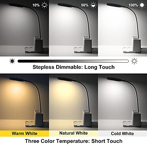 Desk Lamp with Organizer, 3 Color LED Desk Light, Dimmable Dorm Lamp, Plug-in Study Lamps for Desk, Flexible Gooseneck, Office Desk Lamp, LED Desk Lamp, Small Lamp for Desk, Laptop Video Call Light - Image 4