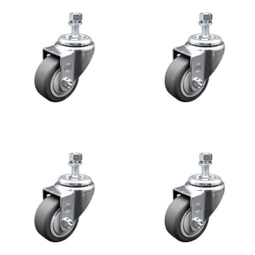 Stainless Steel Thermoplastic Rubber Swivel Threaded Stem Caster Set of 4 w/3