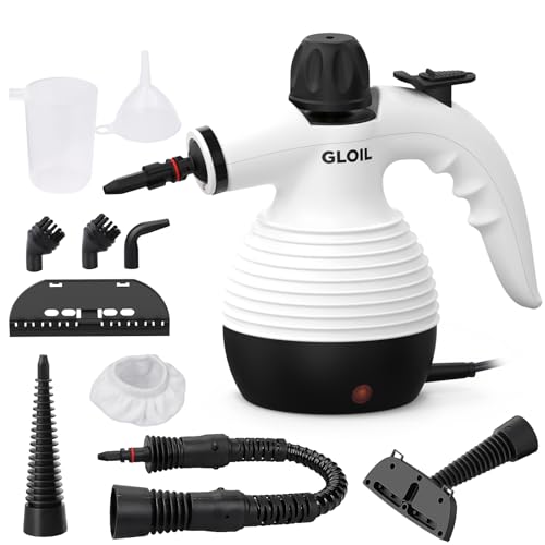 GLOIL Vaporeta de Limpieza, Limpiador de vapor para todo, portátil multiusos Steam Cleaner con 10 accesorios para alfombras, cortinas, sofás, cocinas y baños.
