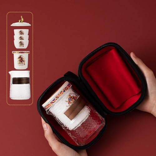 Service à thé Kungfu en céramique avec théière 3 tasses et sac - 5