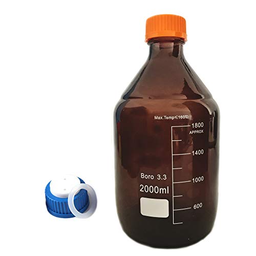 DONLAB MBT-03L2 Borosilicate Glass 3000ml/3L Amber Brown Round Media Storage Bottle Reagent Bottle With 2-Hole Mobile Phase Cap GL45