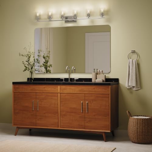 Image of Progress Lighting Replay 48 Inch 6-Light Vanity Light, Transitional, Polished Nickel with Clear Glass Shades, (7.875 inch H x 48 inch W x 6 inch D), P300585-104