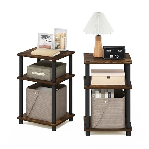 image for Furinno JUST Side Table Set of 2, 3-Tier End Tables, Open Shelves Nigh