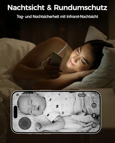 Woox Kamera Überwachung Innen 2K, 360 Grad WLAN Überwachungskamera Indoor, Haustier und Baby Monitor mit Personen-/Baby-Schreierkennung, Auto-Tracking, Zwei-Wege-Audio, Nachtsicht, R4040-V8