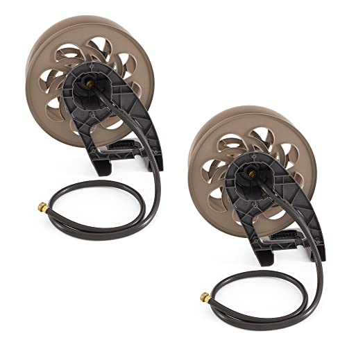 Suncast 2 Pack CPLSTA125B 125' Wall-Mounted Side Tracker Garden Hose Reel for 5/8" Hose with Guide for Patio or Garden, Dark Taupe