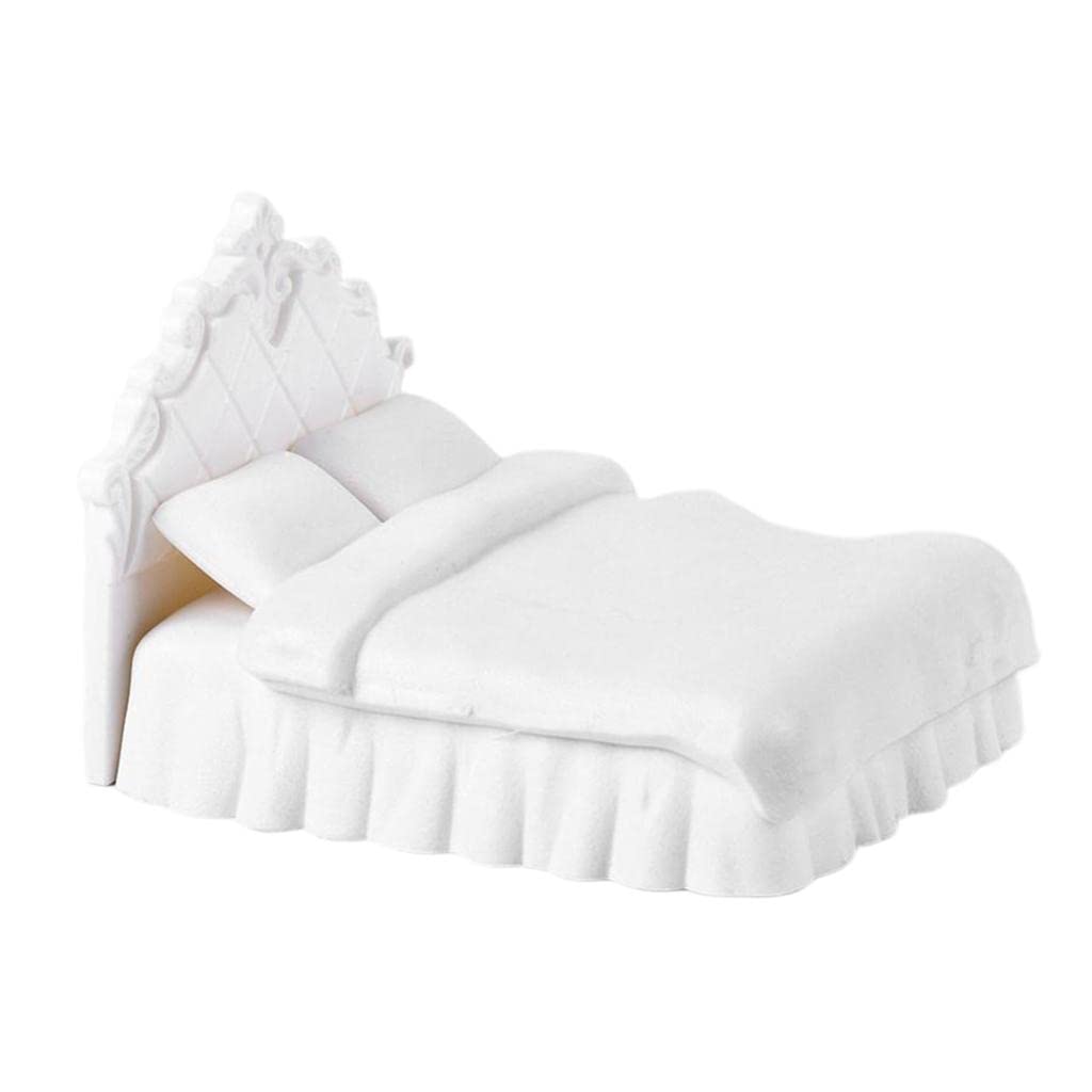 Lit Double Miniature Pour Poupée – Meuble De Maison De Poupée En Plastique, Décoration Intérieure, Mini Modèle 9,8 X 8 X 6,7 Cm