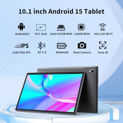 Image of YOBANSE 2025 Tablet with Keyboard 24GB RAM 128GB ROM (2TB Expansion) 10.1 inch Android 15 Tablet 8000mAh Battery BT 5.0 GSM Certified Dual Band WiFi (2.4G & 5G) Tablet Case with Mouse Stylus