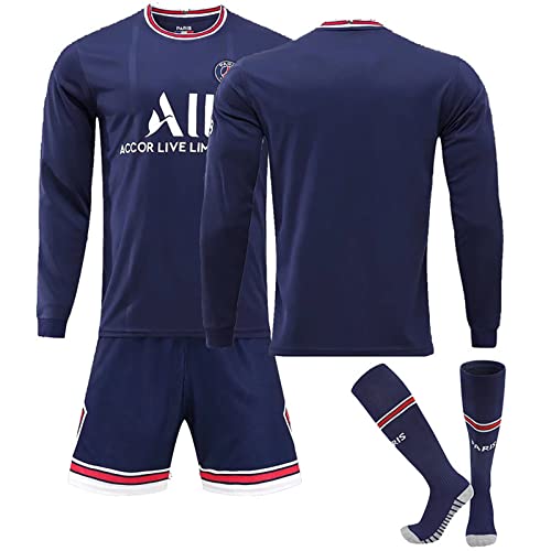 Paris Trikot PSG Trikot Set Fußballtrikots Sporttraining T-Shirts Erwachsene/Kinder Fußballtrikot Set,22/23 Auswärtstrikot dreiteilig Paris Saint-Germain Langarmhemd für Erwachsene Cover
