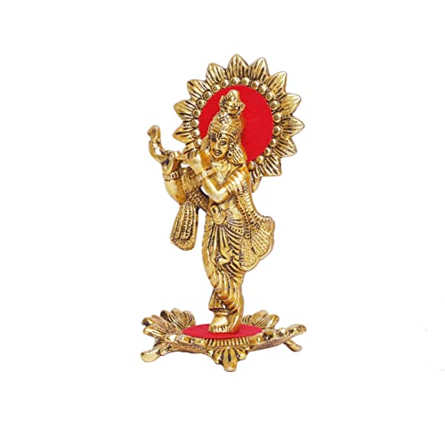 Image of KridayKraft Lord Krishna Standing Playing Flute Gold for Pooja Room Decorative for Home, Office & Table Gift for Have Corporate Gift,Diwali Gift,Wedding Gifts.