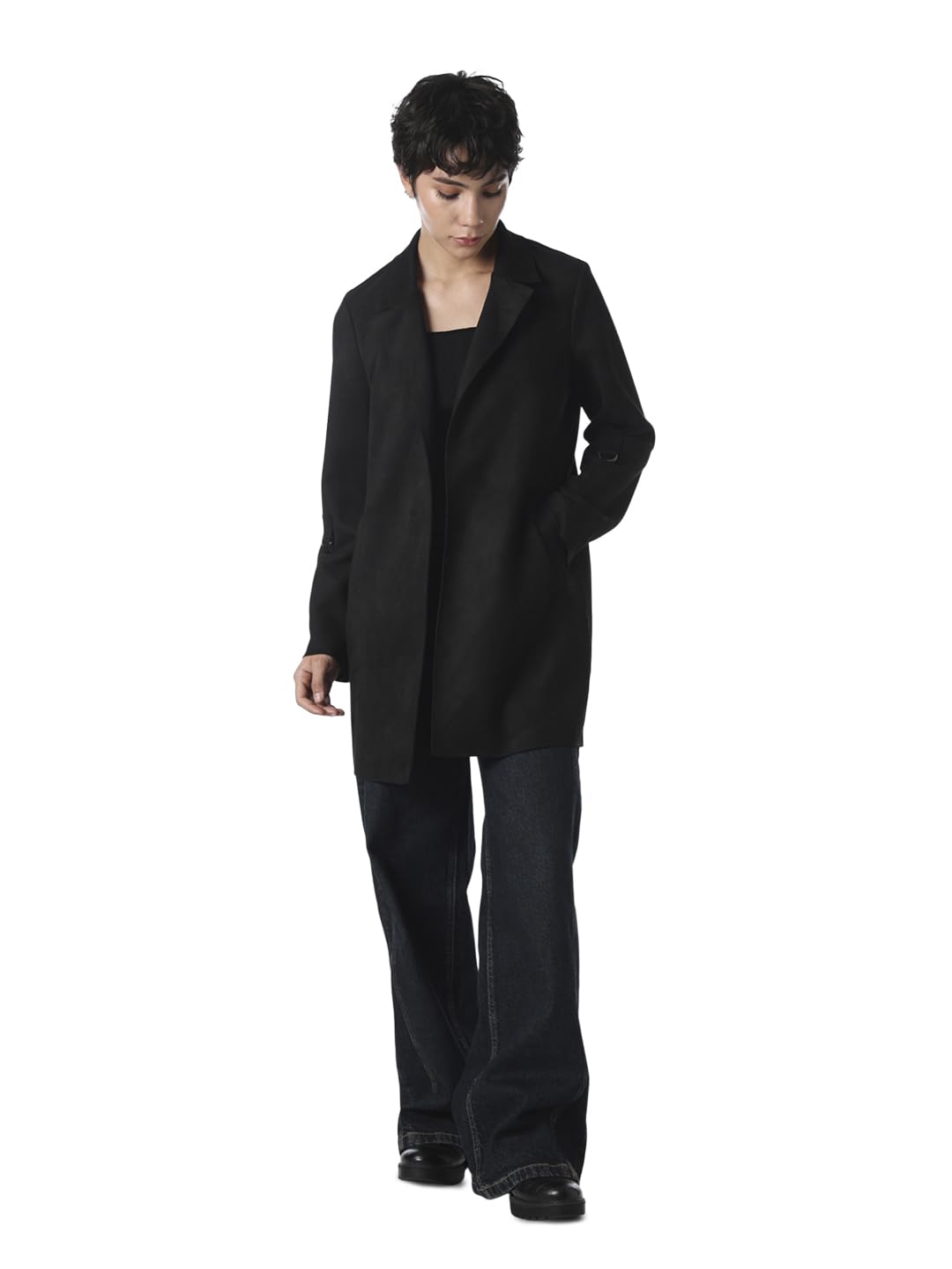 only Women's Solid Regular Fit Black Coat-picture-19