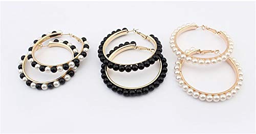 Pearl Hoop Earrings for Women Black White Pearl Earring Big Circle Loop Earrings Fashion Jewelry3