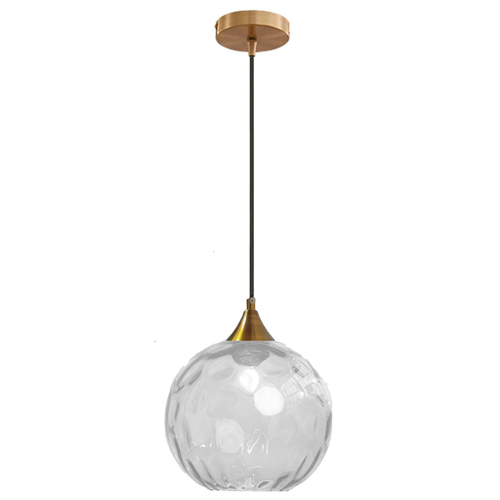 Globo in vetro Trasparente da 20 cm Lampada a sospensione con base in bronzo dorato e sfera in vetro Lampada da soffitto sospesa per isola cucina Sala da pranzo e comodino (Trasparente)