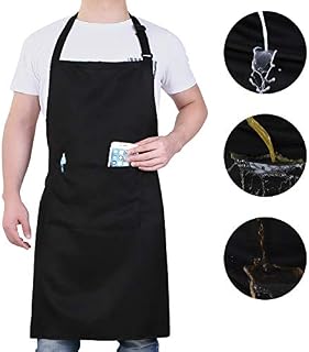 Will Well Adjustable Bib Aprons, Water Oil Stain Resistant Black Chef Cooking Kitchen