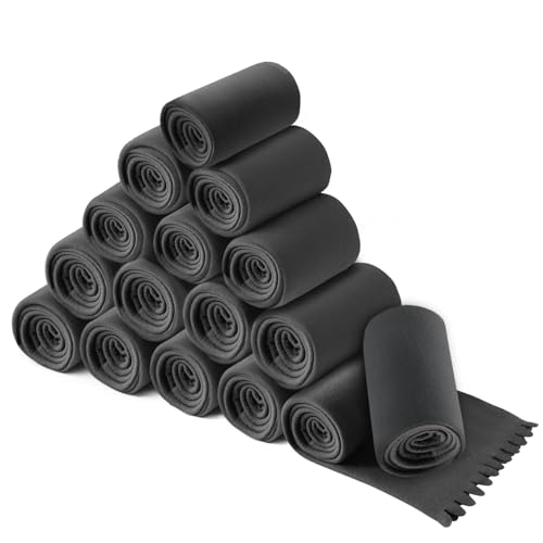 wometo 16er Set Wave Fleecedecken 120x160 cm – Oeko-TEX ca. 300g weiche Fleece Decke mit Wellenrand Anti-Pilling dunkelgrau